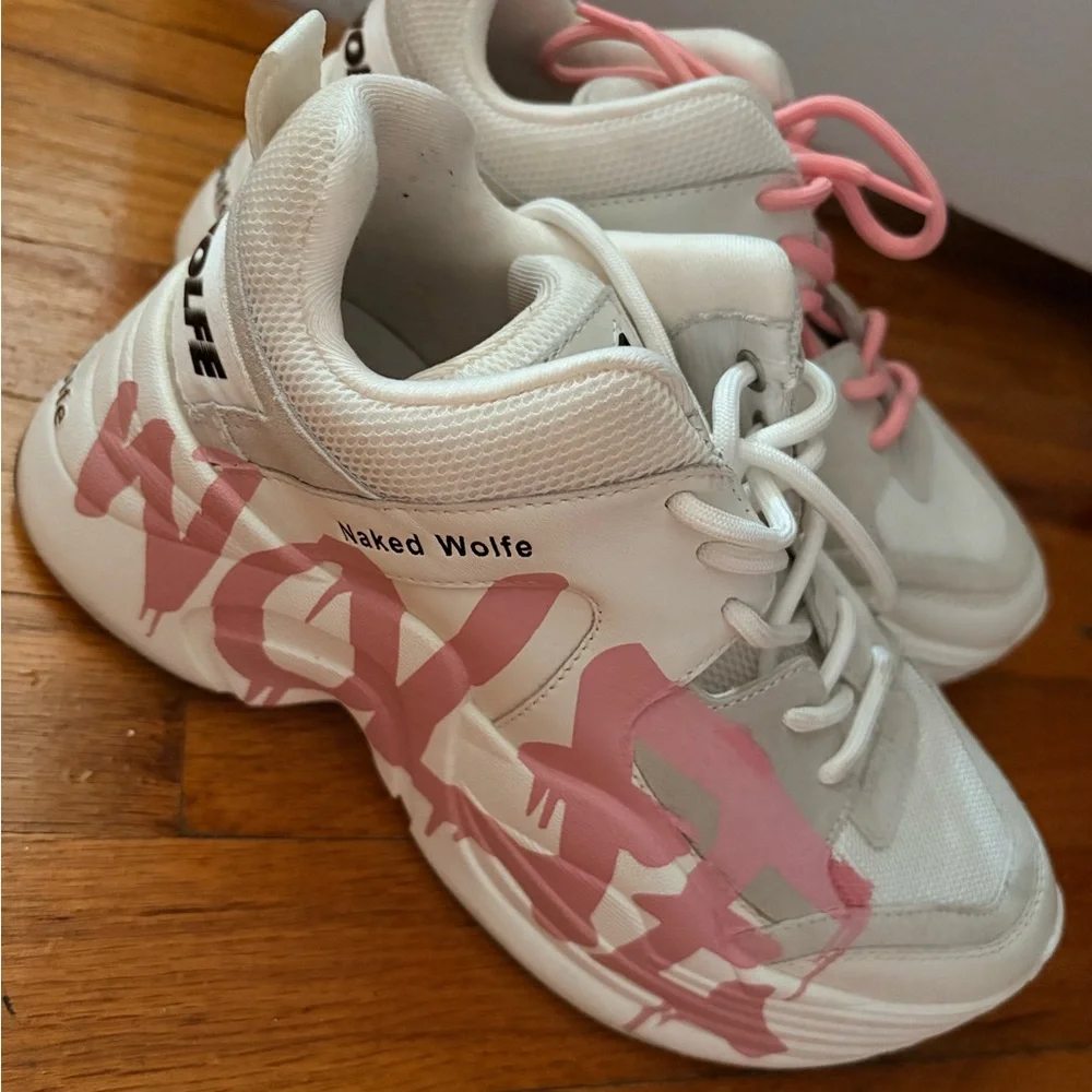 Naked Wolfe White and Pink Bold Sneakers - Picture 2 of 7